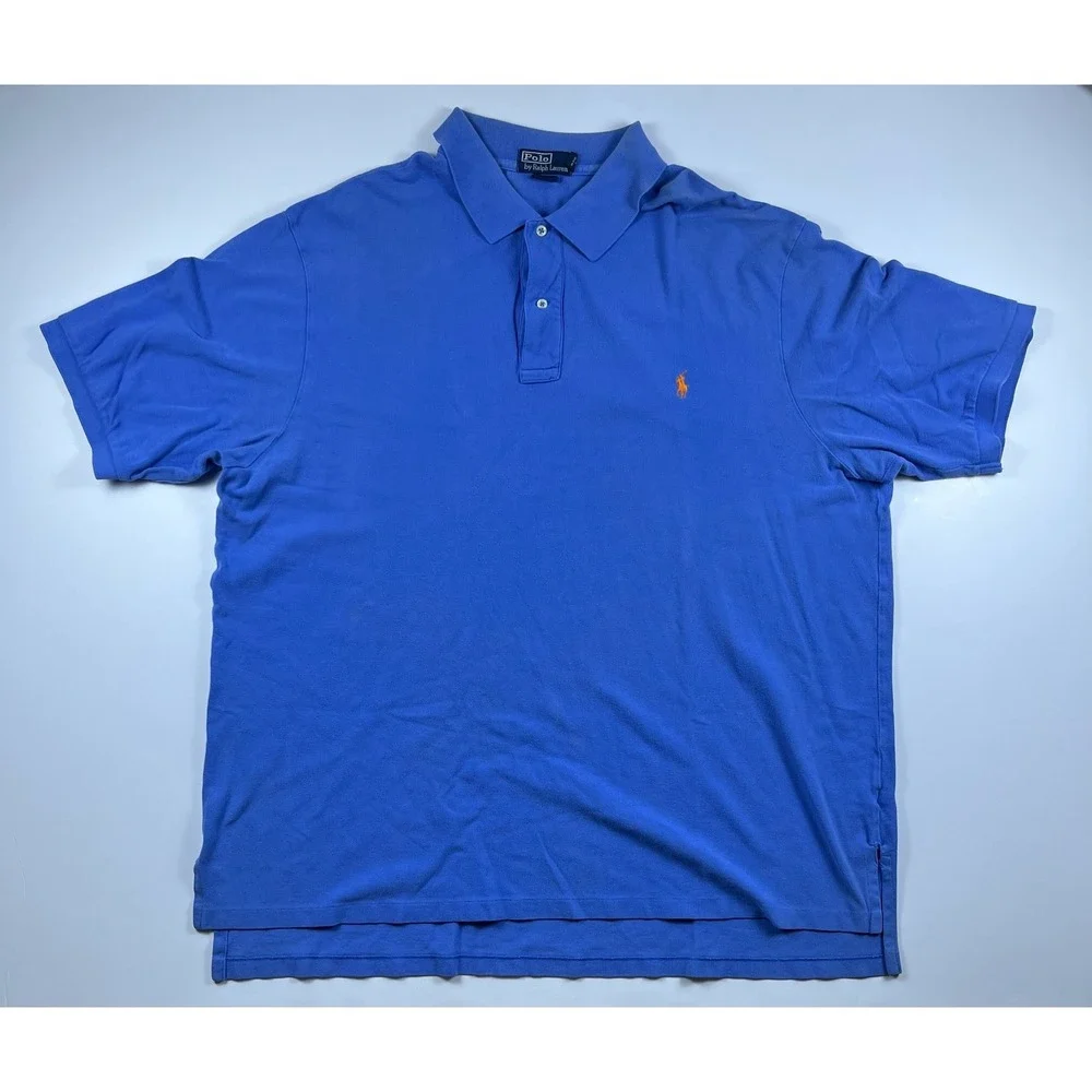 Lot of 4 Polo Ralph Lauren Mens 3XLT Tall Polo Shirts Blue Tan Cotton Preppy